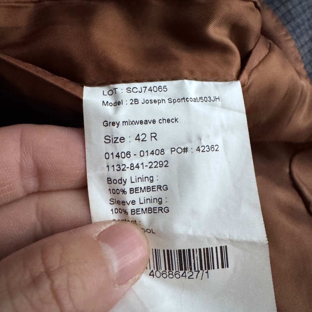 Jos. A. Bank Joseph Sportcoat Mens 42R Grey Mixweave Check Wool Blazer 2B - Picture 4 of 6